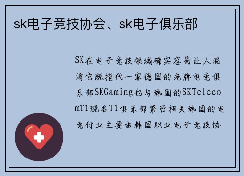 sk电子竞技协会、sk电子俱乐部